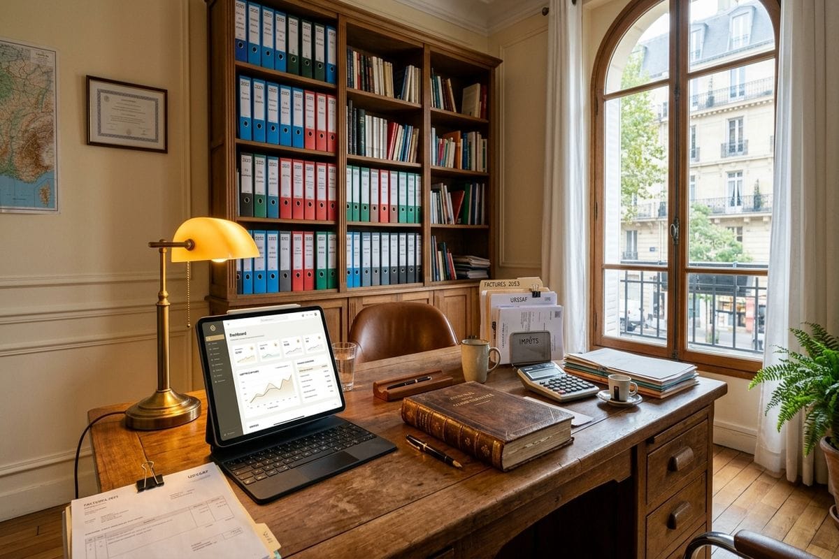 Agence web : cabinet comptable français en activité avec tablette