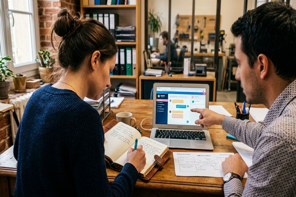 Formation chat gpt en PME : équipe en session apprentissage prompts métier