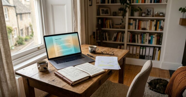 Rédacteur web SEO freelance : bureau de rédaction avec articles imprimés
