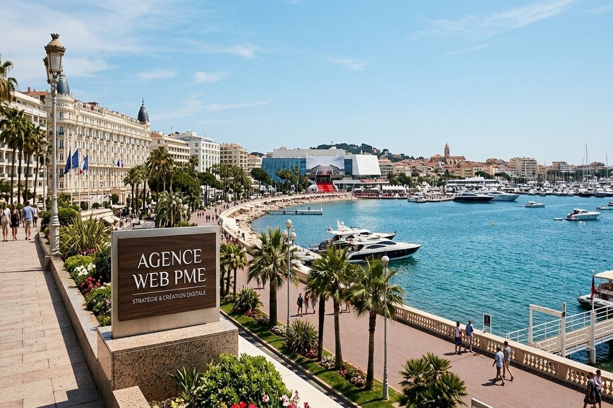 Agence web cannes : panorama de la Croisette et baie de Cannes Côte d'Azur