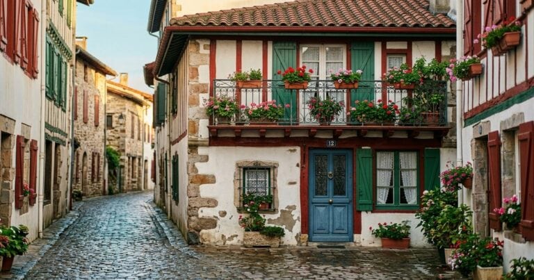 Agence web Pays basque : facade traditionnelle maison basque colombages rouges Biarritz