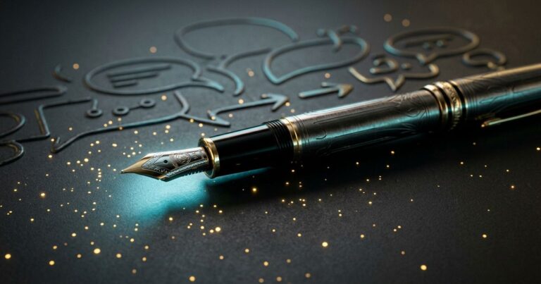 copywriter copywriter : plume stylo sur fond sombre symbole ecriture persuasive