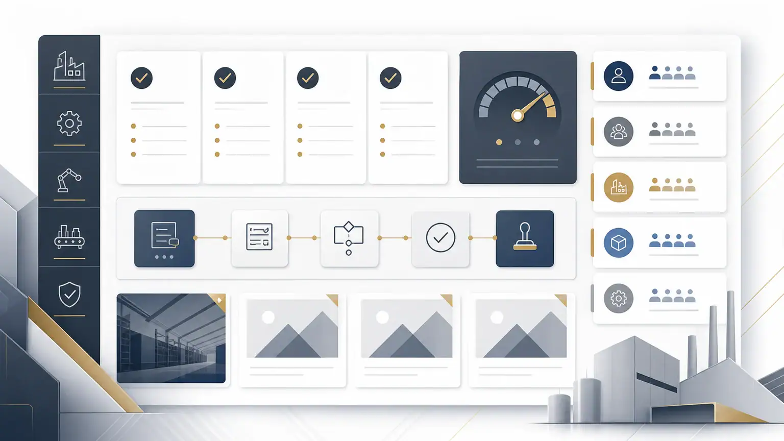 Tableau de réception d’un site industriel avec contenus, formulaires, performance et responsabilités