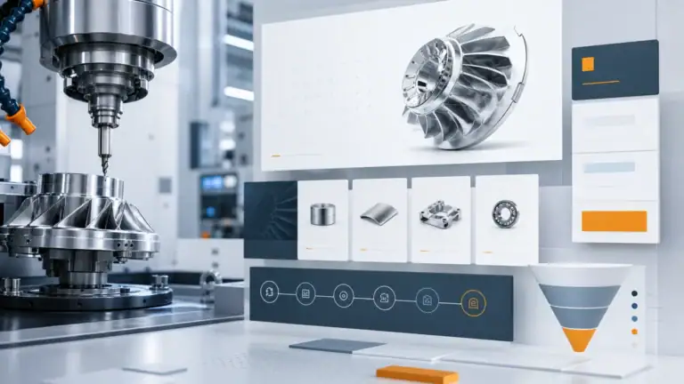 Interface de site industriel reliant usinage, produits et parcours de demande