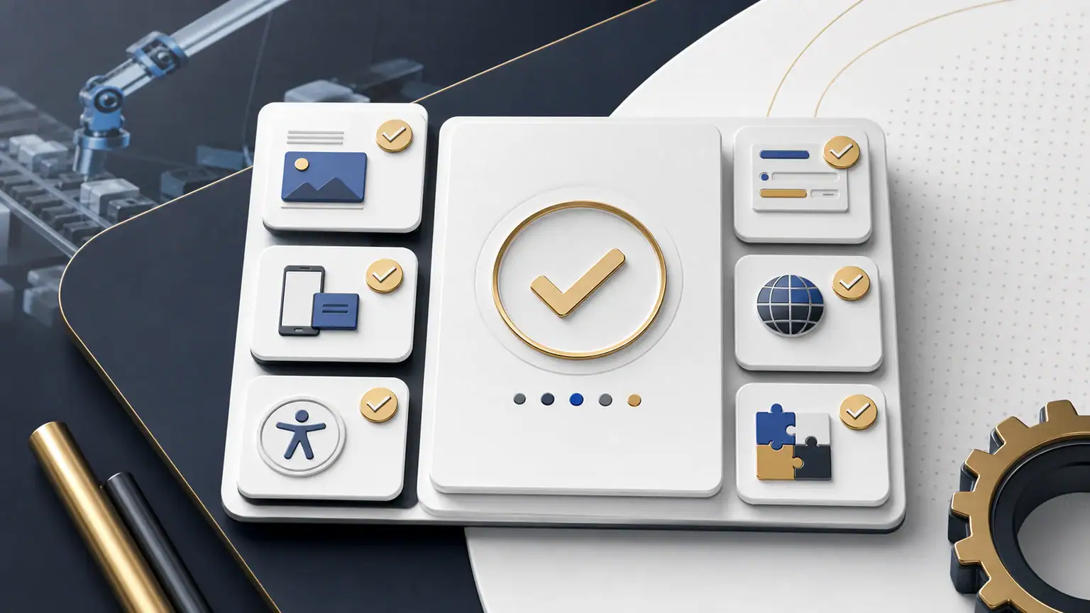 Manufacturing website acceptance board covering content, forms, performance, and ownership